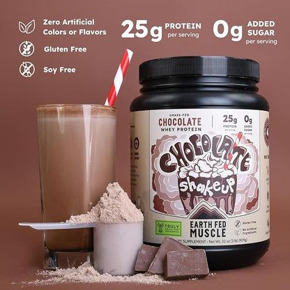 Earth Fed Muscle Ca-Cow! Chocolate Truly Grass Fed Whey 2lb - No Fillers, Flow Agents, or Synthetic Blends, Soy Free, Non GMO and Hormone Free (Chocolate)