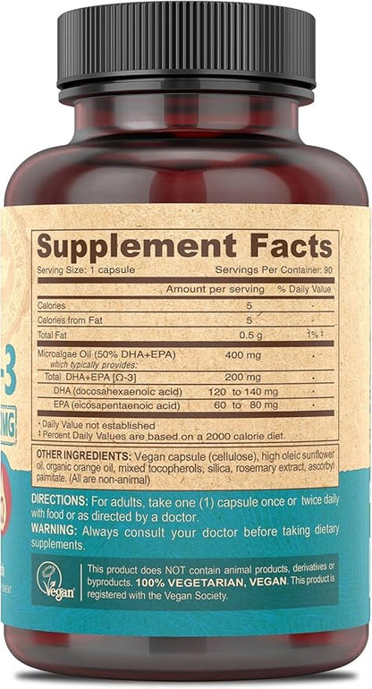 DEVA Vegan Omega-3 DHA-EPA, from Micro Algae, Delayed Release, 90 Vegan Capsules (Pack of 2)