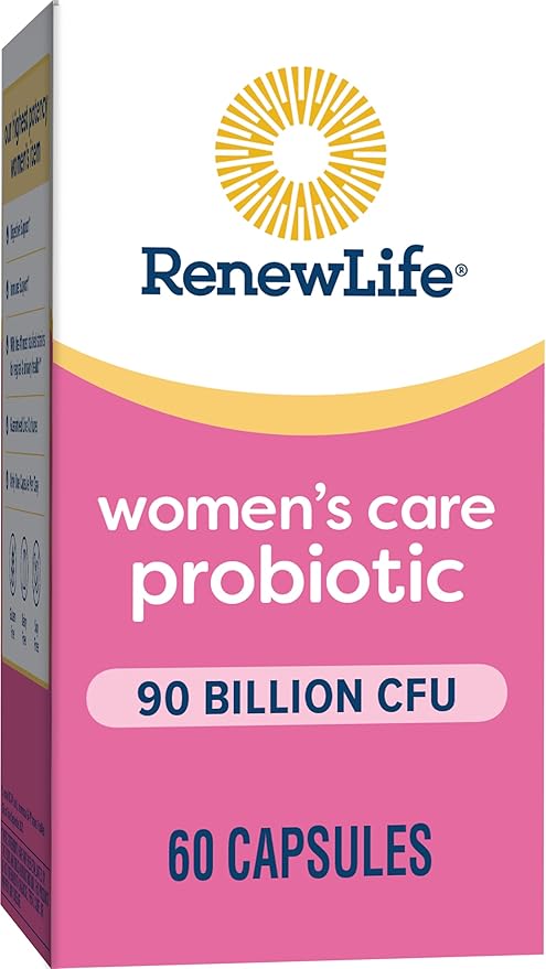 Renew Life Women's Probiotic Capsules, Supports pH Balance for Women, Vaginal, Urinary, Digestive and Immune Health, L. Rhamnosus GG, Dairy, Soy and Gluten-Free, 90 Billion CFU - 60 Ct
