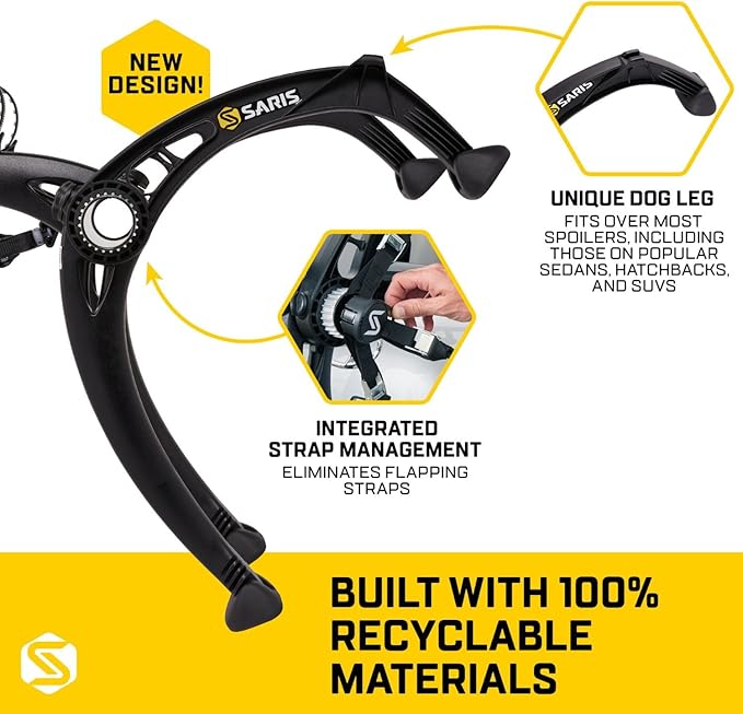 Saris Bones EX 2-Bike Trunk Rack Bicycle Carrier, Durable, Rust-Free, Anti-Sway Straps, Made in USA, Arc-Based Design, 100% Recyclable Materials
