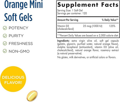 Nordic Naturals Pro Vitamin D3 1000, Orange - 120 Mini Soft Gels - 1000 IU Vitamin D3 - Supports Healthy Bones, Mood & Immune System Function - Non-GMO - 120 Servings