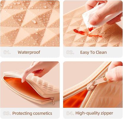 Silicone Makeup Brush Storage Bag,Travel Cosmetic Bag for Women,Zipper Cosmetic Bag,Organize The Beauty Tools For Easy Storage,The appearance of a diamond-shaped pattern. (Blue)