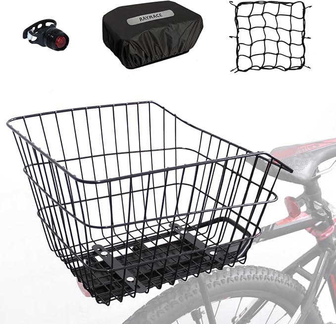 RAYMACE Rear Bike Basket with Waterproof Cover,Bicycle Cargo Rack Storage Basket Mount for Back Under Seat