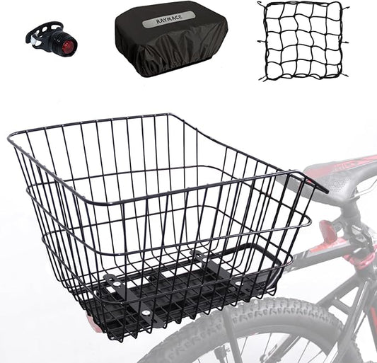RAYMACE Rear Bike Basket with Waterproof Cover,Bicycle Cargo Rack Storage Basket Mount for Back Under Seat
