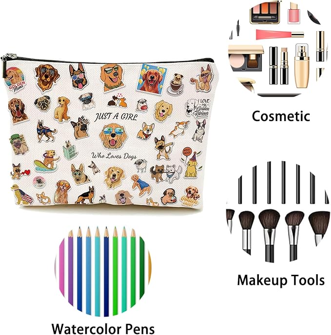 Dog Makeup Bag, Dog Lover Gifts for Girls Women, Funny Cosmetic Bag Christmas Gifts for Her, Sister, Daughter, Women