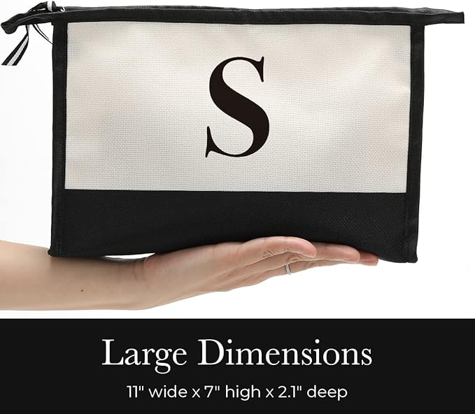 Monogrammed for Women Initial bridesmaid gifts, Personalized monogram Monogram Cosmetic Bag,Travel Makeup Bag Suitable for Wedding weekend Beach Gift for Women Teachers Friends.Pure letters S