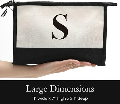 Monogrammed for Women Initial bridesmaid gifts, Personalized monogram Monogram Cosmetic Bag,Travel Makeup Bag Suitable for Wedding weekend Beach Gift for Women Teachers Friends.Pure letters S