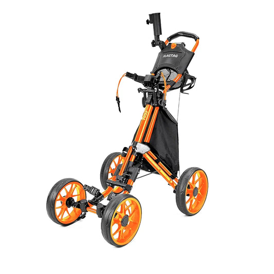 Golf Push Cart 4-Wheels,Folding Golf Cart, Golf Pull cart with Cup Holder,Umbrella Holder,Cooler Bag, Foldable with one-Click,Handle Height Adjustable,Drink Holder,Walking Push cart