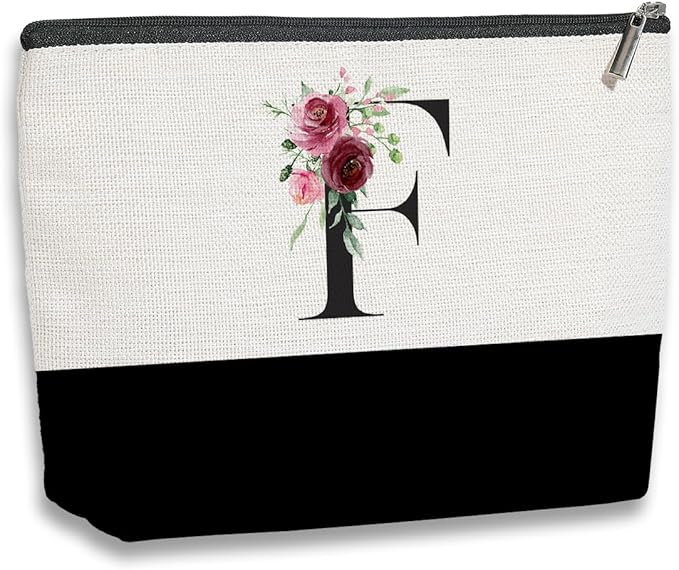 Initial Makeup Bag, Personalized Gifts for Women, Personalized Makeup Bag, Bridesmaid Gifts, Cosmetic bags for Women (Letter F)
