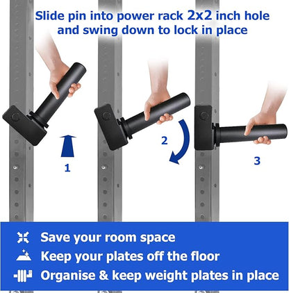 A2ZCARE Weight Plate Holder - Attachment Power Cage Rack for Power Rack - Weight Plates Storage Fit 2-inch Olympic Weight Plates (Set of 4)