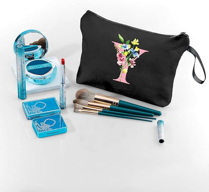 SEAMOON Women Birthday Unique Initial Funny Gifts for Teenage Girl Sister Friends Bridesmaid Personalized Travel Make up Cosmetic Bag with Mirror Valentines Mothers Day Christmas Graduation Y