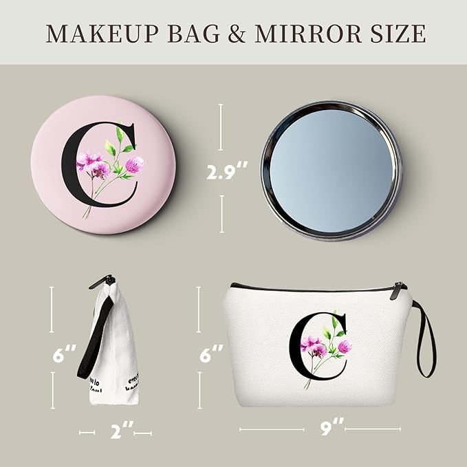 SEAMOON Happy Birthday Friendship Womens Bridesmaid Coolest Gifts for Sister Teacher Coworkers Personalized Travel Makeup Cosmetic Bag with Mirror Valentines Mothers Day Christmas Graduation C