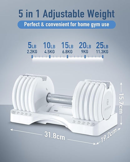 White 25lb Adjustable Dumbbells & Easy Bar Barbell Set for Weight Training Body Workout