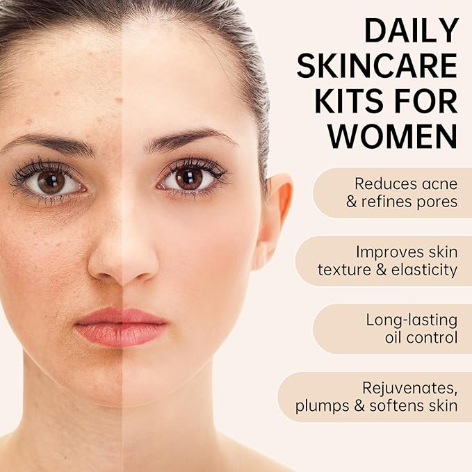 Collagen Skin Care Set, Anti Aging Skincare Set for Face, Shrink Pores, Hydrate & Firm Skin, 6 Pcs Individually Packaged Skincare Kits for Women with Cleanser, Toner, Lotion, Serum, Cream, Eye Cream.
