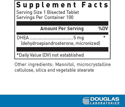 Douglas Laboratories DHEA 5 mg Dissolvable Tablets - Supports Hormone Balance, Immunity, Brain, Bone Health & Metabolism* - Non-GMO - 100 Tablets