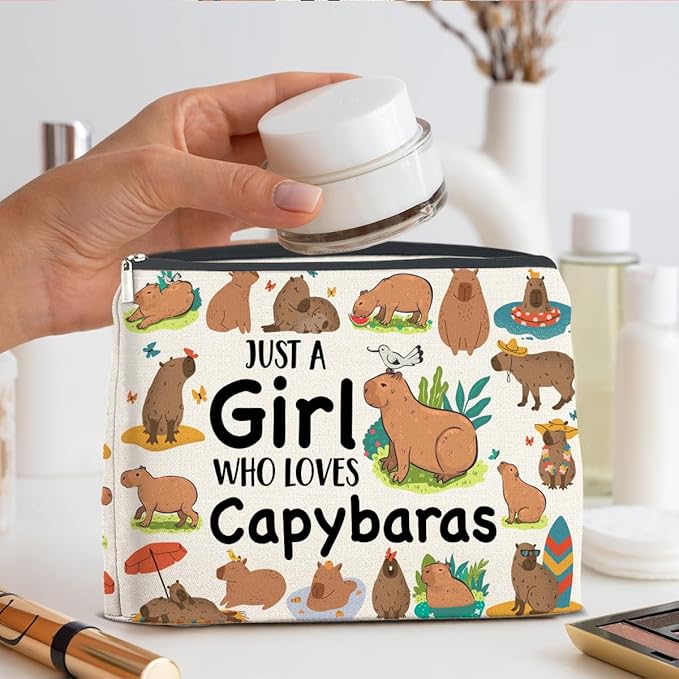 Capybara Lover Gifts Makeup Bag, Just a Girl Who Loves Capybaras Cosmetic Zipper Pouch