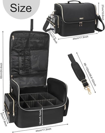 Professional Makeup Bag, Tattoo Case, Makeup Artist Bag Extra Large Capacity Cosmetic Train Case Travel Organizer Box with Adjustable Dividers (Black, Extra Large)