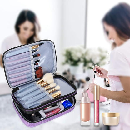 Teamoy Travel Makeup Brush Case(up to 8.8"), Professional Makeup Train Organizer Bag with Handle Strap for Makeup Brushes and Makeup Essentials-Medium, Purple(No Accessories Included)