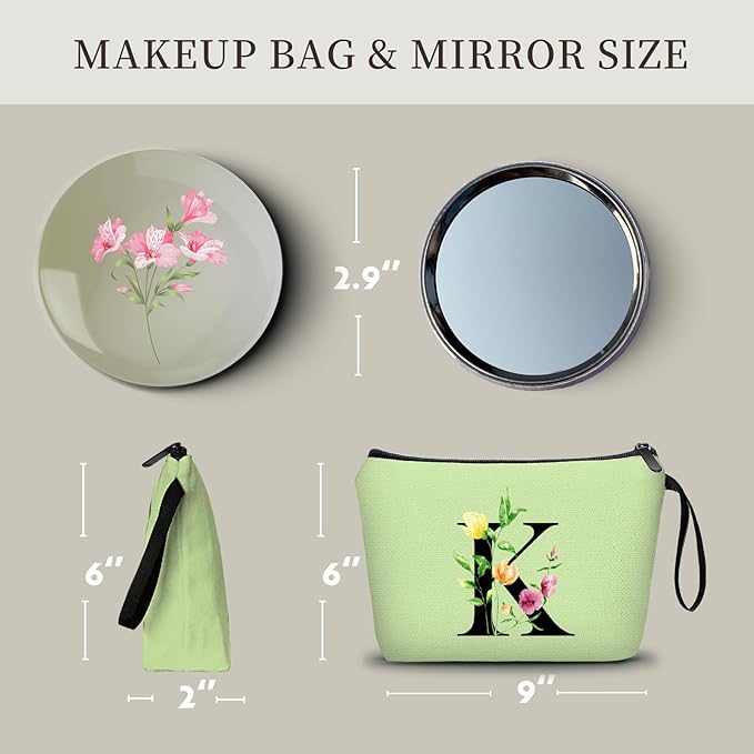 SEAMOON Birthday Thank You Appreciation Monogrammed Gifts for Mom Aunt Teacher Sister Friend Coworkers Bride Bridesmaid Makeup Cosmetic Bag with Mirror Mothers Day Christmas Graduation K