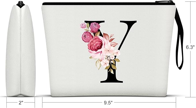 Vavabox A-Z Personalized Makeup Bag, Birthday Gifts for Women Mom, Gifts for Best Friend, Bride Bridesmaid Cosmetic bag (Y, White)