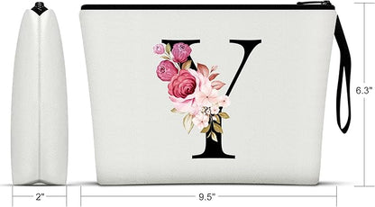 Vavabox A-Z Personalized Makeup Bag, Birthday Gifts for Women Mom, Gifts for Best Friend, Bride Bridesmaid Cosmetic bag (Y, White)