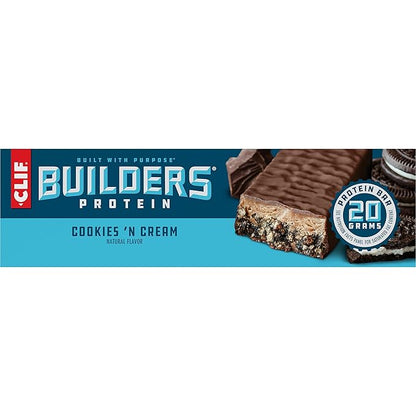 CLIF Builders - Cookies 'n Cream Flavor - Plant Based Protein Bars - Gluten Free - Non-GMO - Low Glycemic - 20g Protein - 2.4 oz. (12 Count)