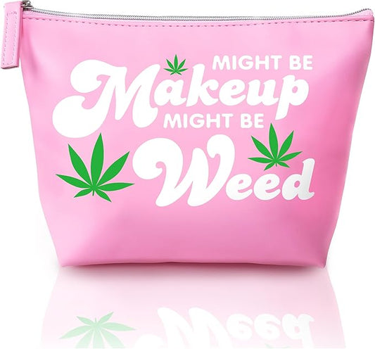 Vegan Leather Might Be Makeup Bag Cute Pink Girly Girl Stuff Mothers Day Gifts for Mom Women Best Friend Birthday Sister Things Y2K 2000s McBling Small Cosmetic Pouch Toiletry Make Up Accessories