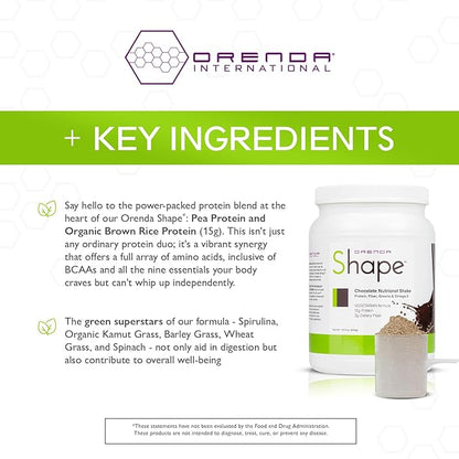 Orenda Shape®: Chocolate Flavor: Plant-Powered Protein Shake with Pea & Brown Rice Protein Blend, Green Superfoods, and Fiber-Rich Goodness | Ready-to-Serve Nourishment - 21.4oz