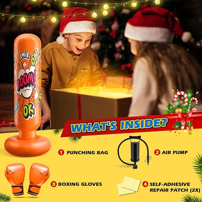 Punching Bag for Kids, Inflatable Kids Punching Bag for Kids 3-12, Boxing Equipment for Kids and Adults, Christmas, Birthday Gifts, Punching Bag Practice Karate, Taekwondo