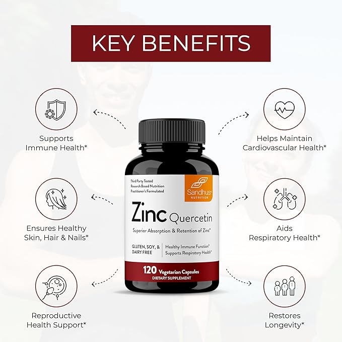 Sandhu's Zinc Quercetin Vegetarian Capsules 120 Ct- (2 Pack)