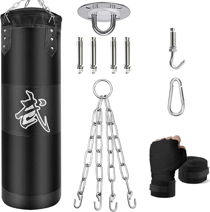 Hanging Punching Bag Set Unfilled, Heavy Boxing Bags Kickboxing Bag for Adults Kids, Youth Boxing Set with Hand Wraps, Punching Bag Hangers, for MMA Muay Thai Karate Taekwondo Training