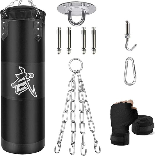 Hanging Punching Bag Set Unfilled, Heavy Boxing Bags Kickboxing Bag for Adults Kids, Youth Boxing Set with Hand Wraps, Punching Bag Hangers, for MMA Muay Thai Karate Taekwondo Training