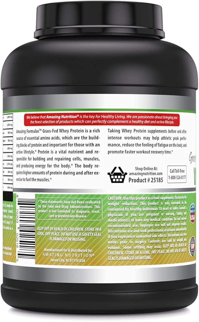 Amazing Formulas Grass Fed Whey Protein Supplement | Strawberry Flavor | 25 G Protein | 5 Lbs | Non-GMO | Gluten-Free | Made in USA