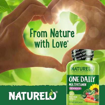 NATURELO One Daily Multivitamin for Women 50+ (Iron Free) - Menopause Support for Women Over 50 - Whole Food Supplement - Non-GMO - No Soy - 120 Capsules - 4 Month Supply
