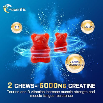 Creatine Monohydrate Gummies for Men & Women, Creatine Pre-Workout Gummies, Taurine&B6, Increase Strength, Energy & Endurance Chewable Creatine Gummy Supplements, 5g Per Serving (4 Packs)