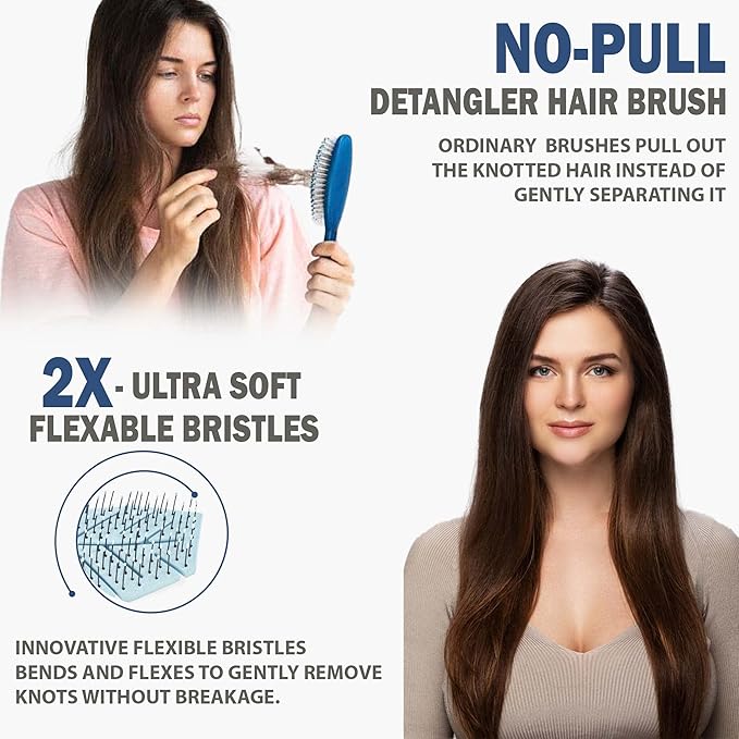Fiora Naturals Hair Detangling Brush -100% Bio-Friendly Detangler hair brush w/Ultra-soft Bristles- Glide Through Tangles with Ease - For Curly, Fine, Women, Men, Kids, Toddlers, Wet and Dry Hair