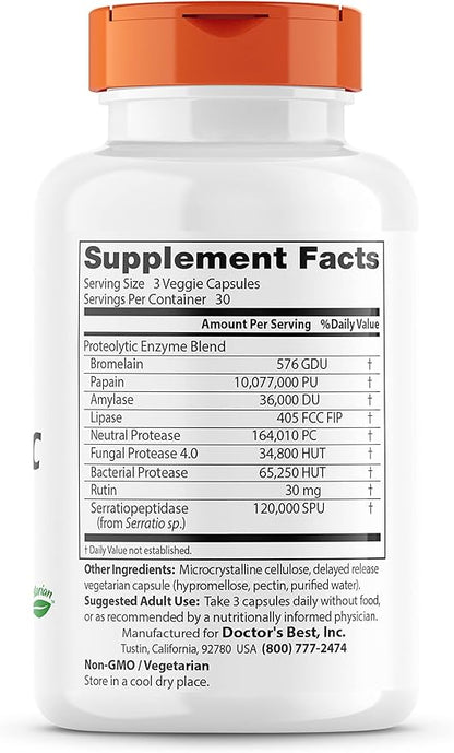 Doctor's Best Proteolytic enzymes, Digestion, Muscle, Joint, Non-GMO, Gluten Free, Vegetarian, 90 Veggie Caps
