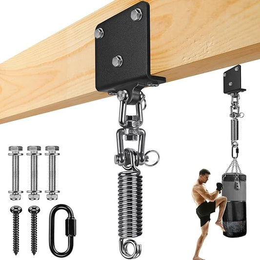 Punching Bag Hanger with Spring Beam Hanger Bracket with Stainless Steel Chain Punching Bag Hanging kit Boxing Bag Beam Mount 360° Swivel Hook for Hanging Heavy Bag, Muay Thai