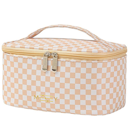 KITENROM Preppy Makeup Bag Travel Cosmetic Bags for Women Girls Multi-color Checkered Plaid Small Pouch Toiletry Bag Organizer Case Waterproof Case (Pink Checkerboard)