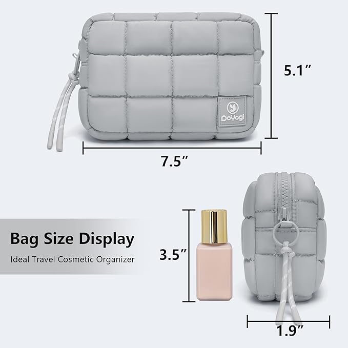 Quilted Cosmetic Bag, Puffer Makeup Bags, Crossbody Purses for women,Cute Travel Toiletry Bag for Women (Grey)