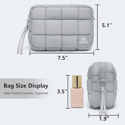 Quilted Cosmetic Bag, Puffer Makeup Bags, Crossbody Purses for women,Cute Travel Toiletry Bag for Women (Grey)