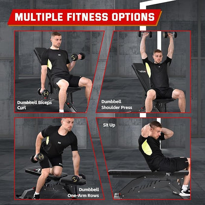 Adjustable Weight Bench with 1400LB Capacity for Home Gym,Heavy Duty Bench,Adjustable Foldable Decline Bench Press, Incline Flat Sit-Ups - Best Home Workout Equipment with Wheels