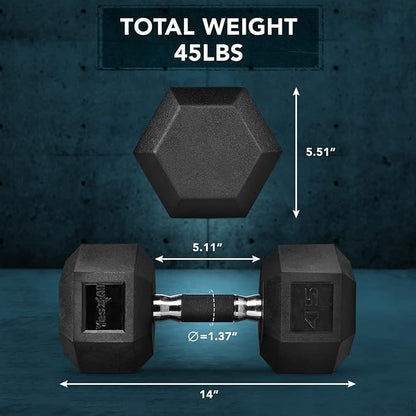 Yes4All Rubber Grip Encased Hex Dumbbell – Hand Weights With Anti-Slip 5-50 LBS Single
