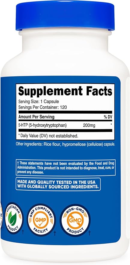 Nutricost 5-HTP 200mg, 120 Vegetarian Capsules (5-Hydroxytryptophan) - Non-GMO & Gluten Free