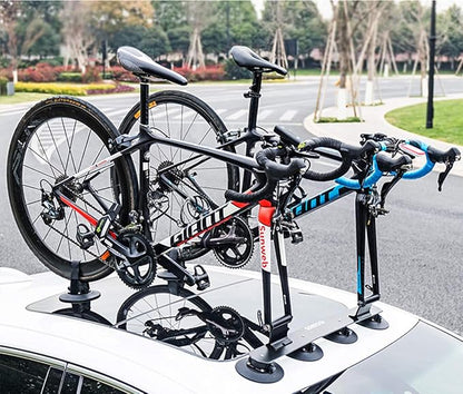 ROCKBROS Suction Cup Bike Rack for Car Roof Top Sucker Bike Rack Quick Release Aluminium Alloy Bike Carrier with Sucker for 2 Bikes