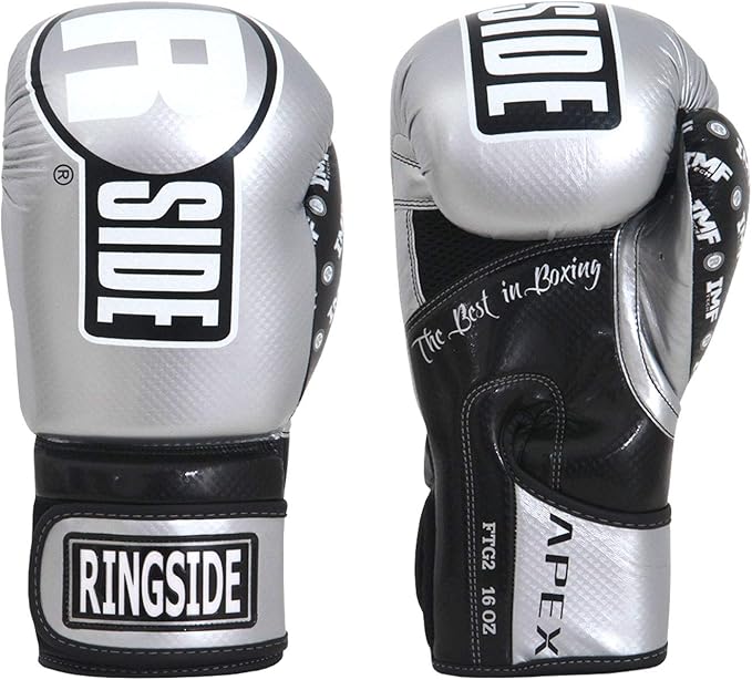 Ringside Apex Flash Sparring Gloves, SV/BK, 16 oz,Silver/Black