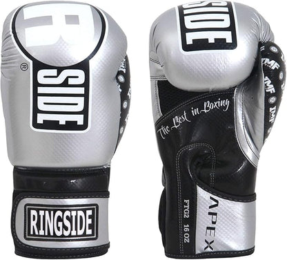Ringside Apex Flash Sparring Gloves, SV/BK, 16 oz,Silver/Black
