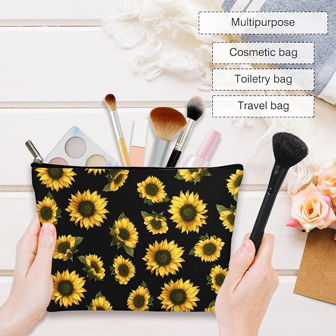 Sunflower Multifunctional Makeup Bag - Flower Toiletry Pouch, Gift for Her