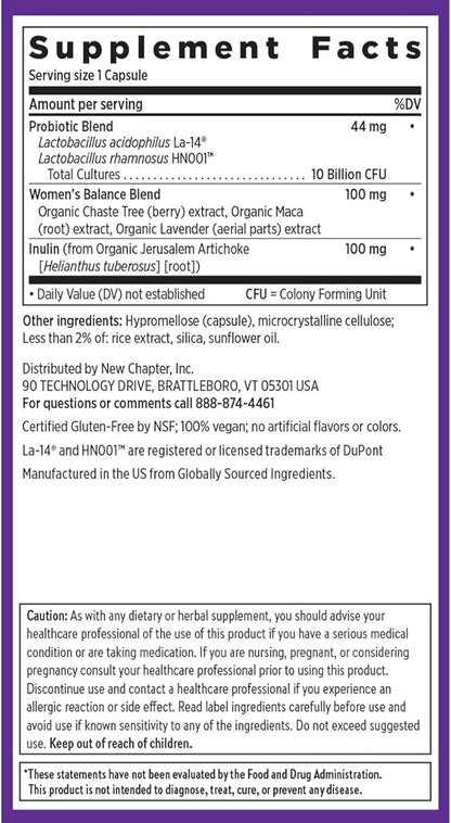 New Chapter Probiotics for Women - 60 ct (2 Month Supply), Women's Daily Probiotic with Prebiotics and Probiotics + 100% Vegan + Soy Free + Non-GMO