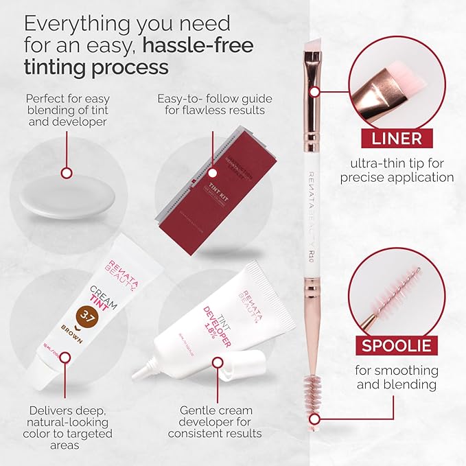 RB RENATA BEAUTY Tint Kit – Cream Hair Dye Kit with Developer and Application Brush for Spot Coloring - Covers Gray Hairs, Smudge-Proof, Long-Lasting Up to 4 Weeks, 20 Applications [Brown]